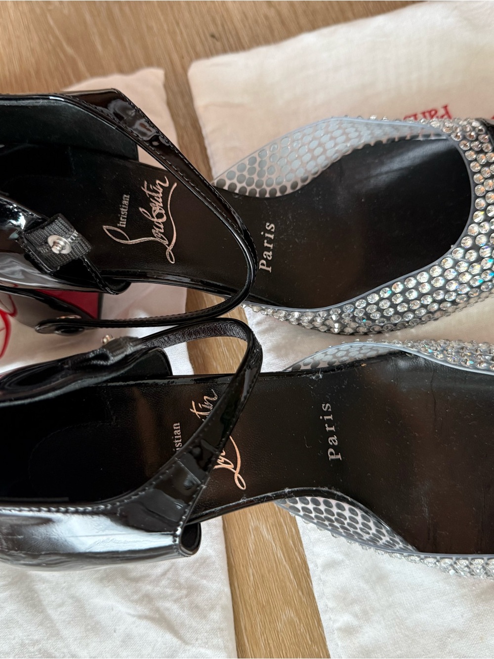 Christian Louboutin Black Patent Crystal-Trim Slingback Heels - Picture 3 of 7